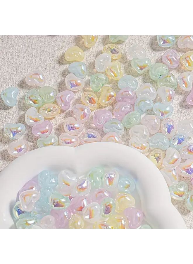 White Heart Shaped Iridescent Misty Dream Beads 30pcs For DIY Jewelry Necklace Earrings Crafts - Image 1